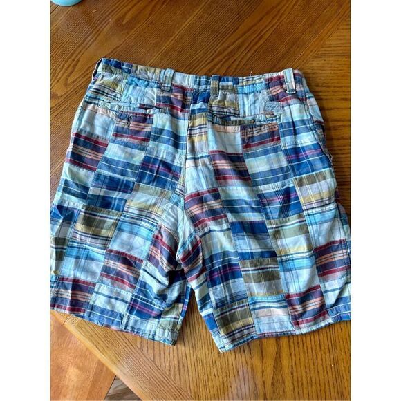 Izod Madras Mens Patchwork Plaid Shorts Sz 34 Golf Chinos - Picture 6 of 7